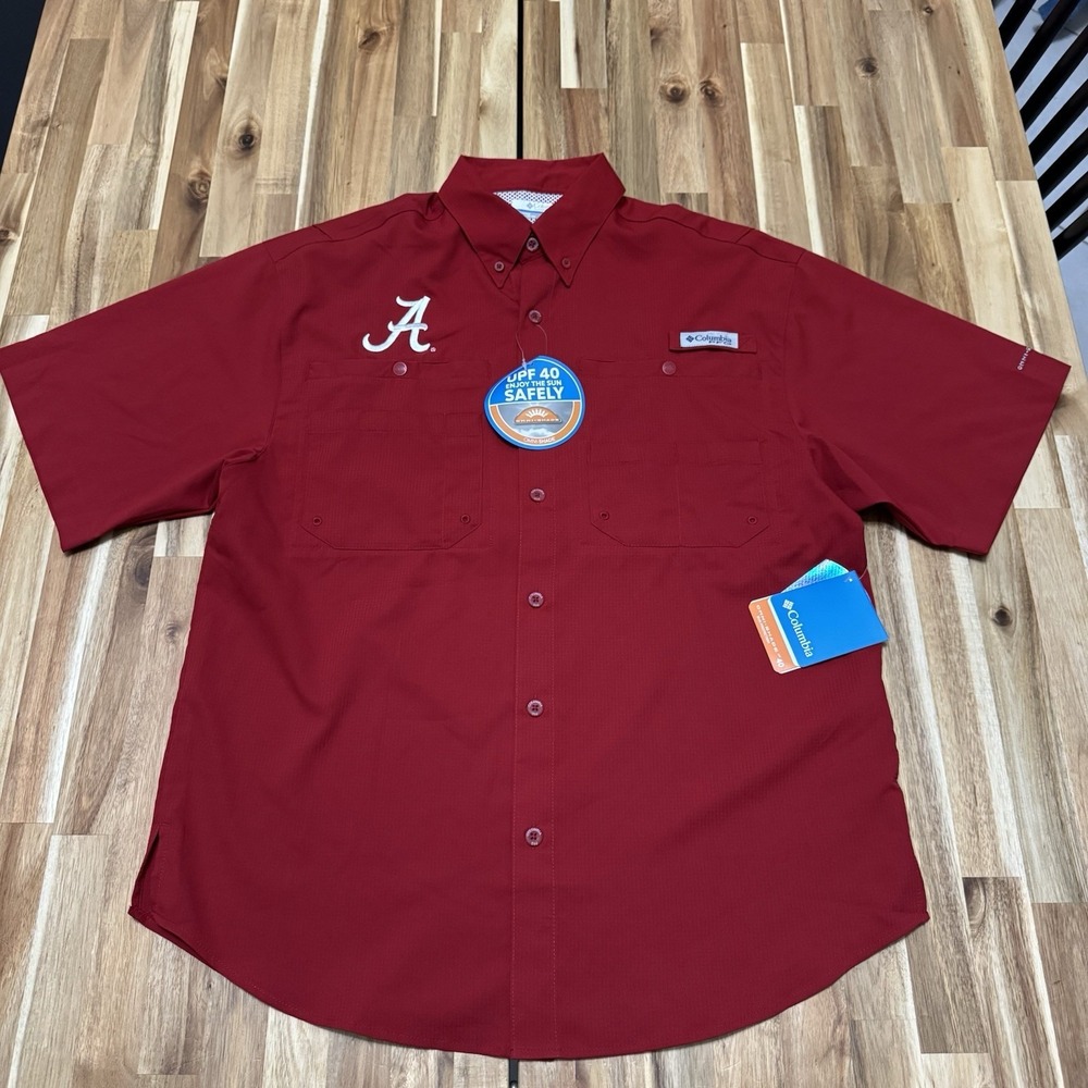 Columbia Men's Short Sleeve Button-Up Shirt - Crimson/White